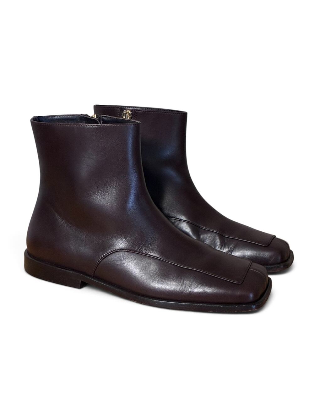 Tibi Women's Mario Low Ankle Boots Dark Brown Square Toe, Size 37 (7)